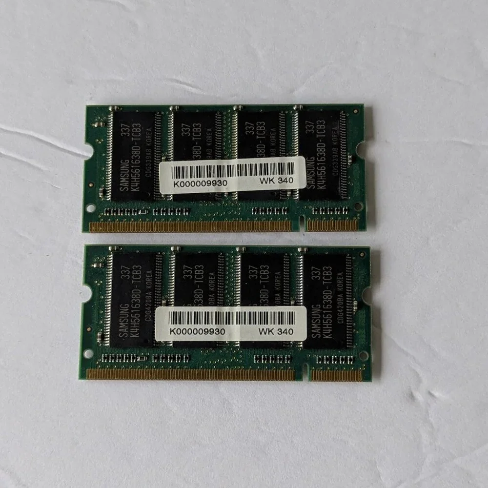 Two Samsung 256MB DDR PC2700S-25331-A0 333MHz  Memory M470L3224DT0-CB3 SoDimm
